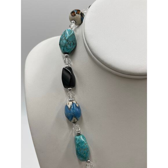 Turquoise, Black Onyx, Faceted Glass and Ceramic Beaded One Strand Necklace - Picture 8 of 12